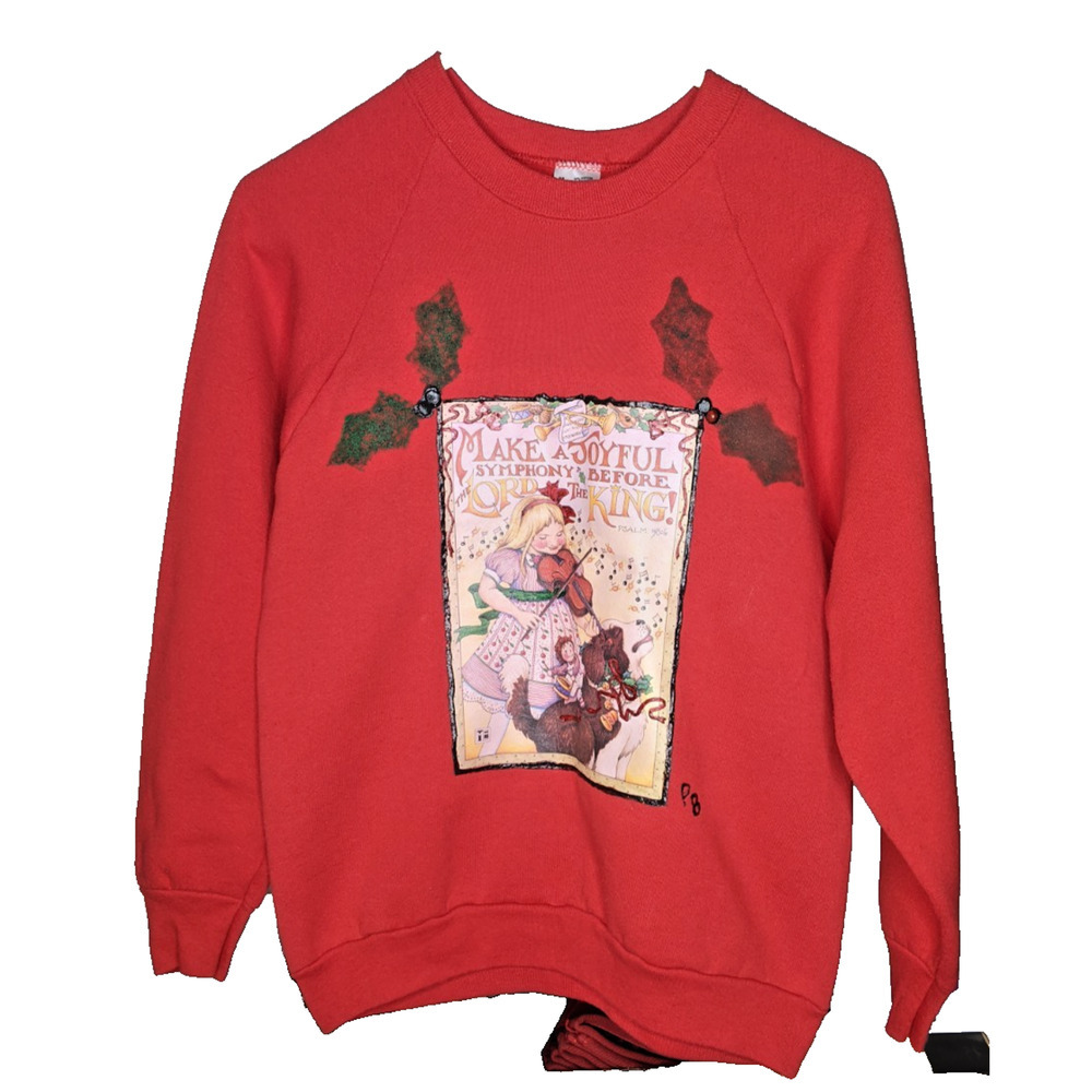 Vintage Mary Engelbreit Sweatshirt Womens Med Crewneck Girl Playing Violin READ